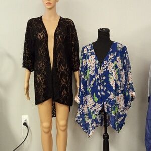 Bundle of 2 Women's Blue Floral & Lula Roe LulaRoe Black Lace Cardigan M
